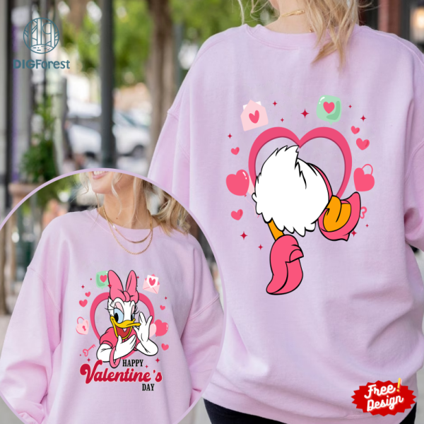 Disney Two-sided Daisy Duck Disney Funny Valentine's Day Shirt, Flower Heart Valentine Gifts 2024, WDW Disneyland Valentine Couple Matching Love Tee