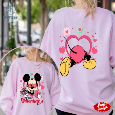 Disney Two-sided Mickey Disney Funny Valentine's Day Shirt, Flower Heart Valentine Gifts 2024, WDW Disneyland Valentine Couple Matching Love Tee