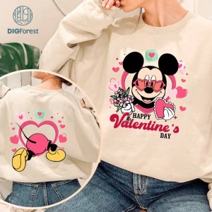Disney Two-sided Mickey Disney Funny Valentine's Day Shirt, Flower Heart Valentine Gifts 2024, WDW Disneyland Valentine Couple Matching Love Tee