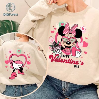 Disney Two-sided Minnie Disney Funny Valentine's Day Shirt, Flower Heart Valentine Gifts 2024, WDW Disneyland Valentine Couple Matching Love Tee