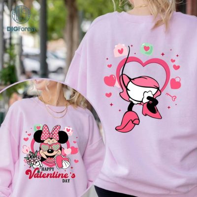 Disney Two-sided Minnie Disney Funny Valentine's Day Shirt, Flower Heart Valentine Gifts 2024, WDW Disneyland Valentine Couple Matching Love Tee
