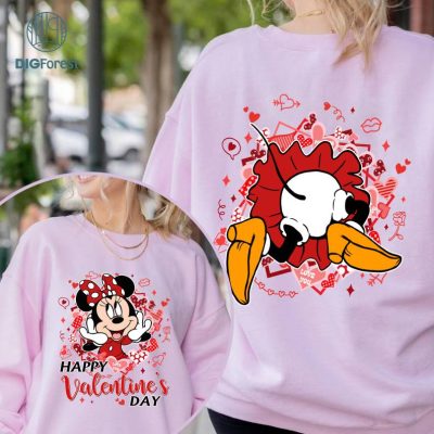 Disney Two-sided Mickey Disney Happy Valentine's Day Shirt, Flower Heart Valentine Gifts 2024, WDW Disneyland Valentine Couple Matching Love Tee