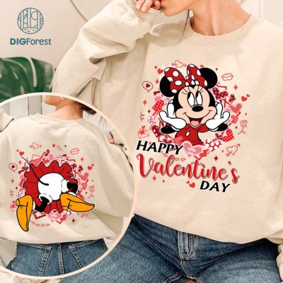 Disney Two-sided Mickey Disney Happy Valentine's Day Shirt, Flower Heart Valentine Gifts 2024, WDW Disneyland Valentine Couple Matching Love Tee
