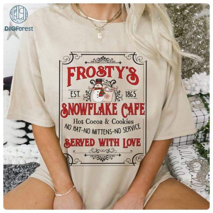 Frosty's Snowflake Cafe PNG, Hot Cocoa and Cookies Shirt, Christmas Matching Shirt, Vintage Christmas Sweatshirt, Xmas Gifts