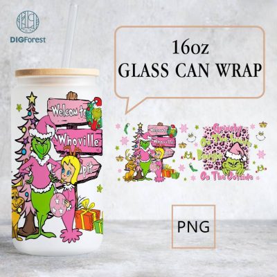 The Grinch Christmas 2023 | Grinch Coffee Tumbler Wrap PNG | Merry Grinchmas 16oz Libbey Glass Can Wrap Design Digital PNG