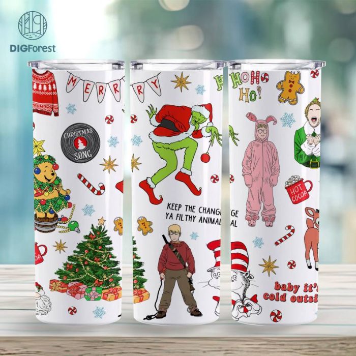 Home Alone Christmas 20oz Skinny Tumbler Wrap Png | Kevin Mccallister Holiday | Funny Christmas Movie Quotes | Digital Download Png