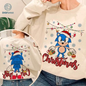 Two-sided Sonic The Hedgehog Christmas Png, Blue Hedgehog Christmas Shirt, Sonic Lover Gift, Christmas Matching, Xmas 2023, Digital Download