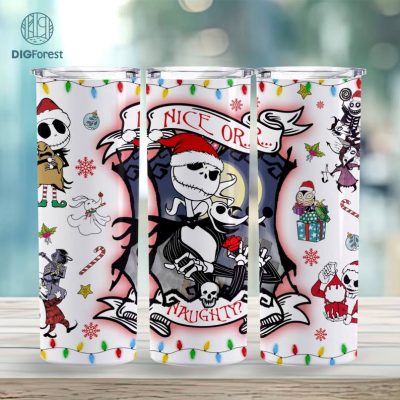 Horror Jack Christmas 20oz Tumbler Wrap Png, Xmas Nightmare Movie 20oz Skinny Tumbler Wrap, Jack Sally Merry Christmas 20oz Skinny Tumbler