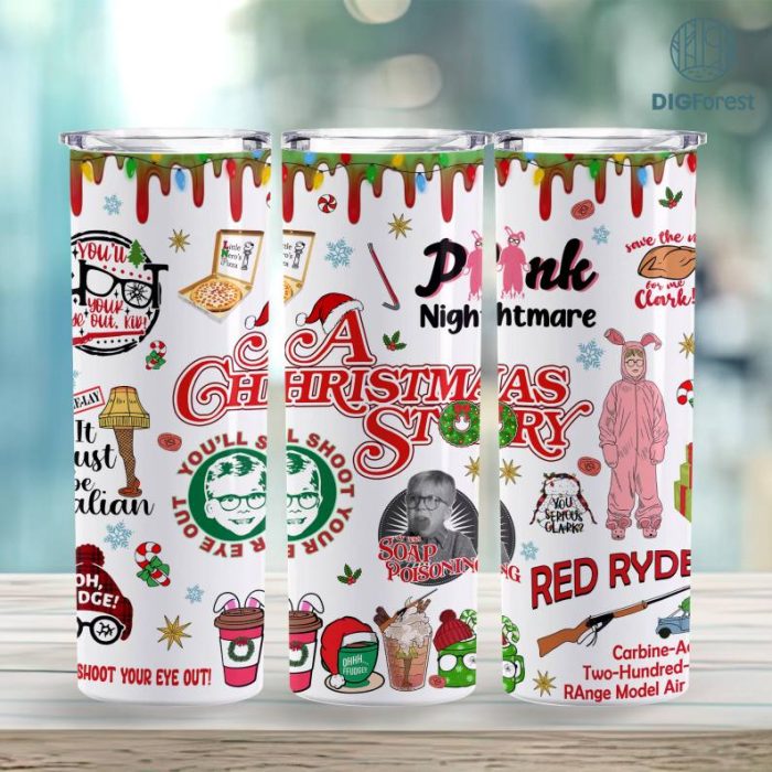 A Christmas Story Movie 20 Oz Digital Tumbler Download Png | Oh Fudge Christmas 16 Oz Libbey Glass Can Digital Design | Christmas Coffee Cup