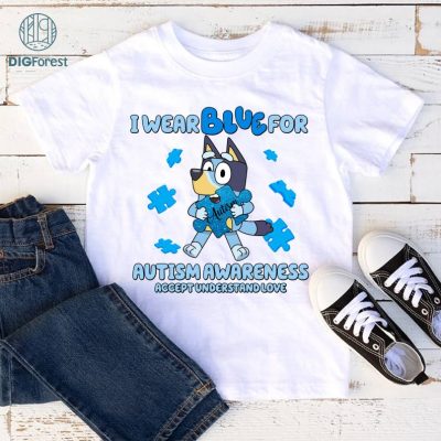 Bluey Autism Shirt | Bluey Bingo Autism PNG| Bluey Autism Kids Shirt | Bluey I Wear Blue For Autism Awareness | Bluey Family Shirts