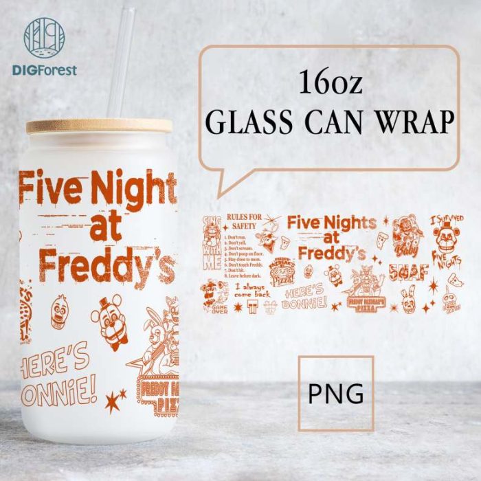 Five Nights At Freddy's 16oz Can Glass Wrap | Five Nights At Freddy's Tumbler Wrap | Halloween Horror Digital Download, Pooh Png