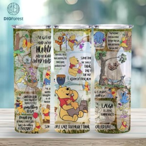 Watercolor Winnie The Pooh Tumbler Png, Custom Pooh Bear Gifts, Disneyland Family Vacation 2024 Cups Pooh Birthday Gifts 20oz Skinny Tumbler