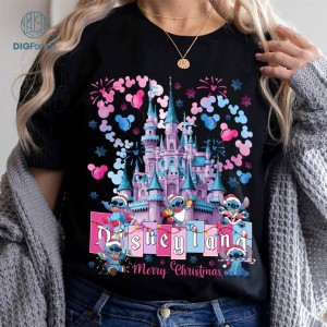 Disney Stitch Merry Christmas Png, Disneyland Watercolor Castle Xmas Shirt, Ohana Means Family, Walt Disneyworld, Mickey Balloon, Digital Download