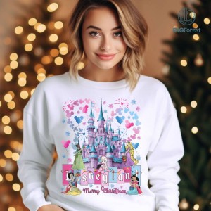 Disney Princess Merry Christmas Png, Disneyland Watercolor Castle Xmas Shirt, Princess Castle Png, Walt Disneyworld, Mickey Balloon, Digital Download