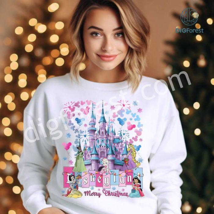 Disney Princess Merry Christmas Png, Disneyland Watercolor Castle Xmas Shirt, Princess Castle Png, Walt Disneyworld, Mickey Balloon, Digital Download