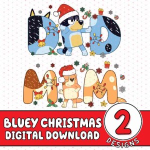 Bluey Family Merry Christmas 2023 PNG | Bluey Mum Dad Couple Christmas T-Shirt | Merry Christmas | Christmas Bluey Bingo | Bluey Kids Shirt