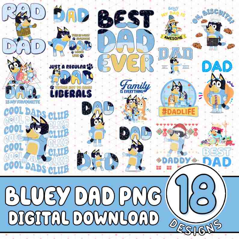 Dad Bluey PNG Bundle, Bluey Cool Dad Club, Bluuey Best Dad Ever, Bluuey And Biingo, Bluuey Family Christmas, Bluuey Christmas Png Digforest.com