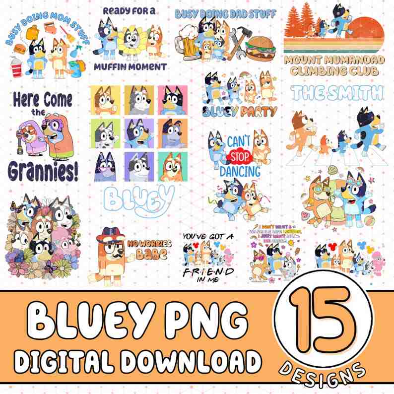 Bluey, Bluey PNG Bundle, Bluey Family Png, Bluey Friends Png, Bluey Christmas Png, Here Come The Grannies Bluey Png Digforest.com