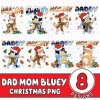 Bluey Daddy Mommy Christmas Family PNG Bundle Bluey Christmas, Blue Dog Family Png, Pink Christmas Cartoon Png Bundle, Bluey Christmas