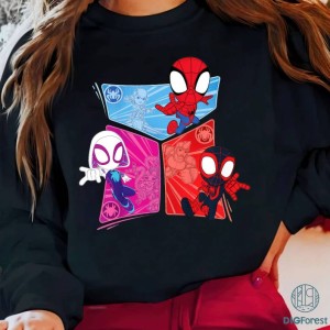 Marvel Spidey and His Amazing Friends Heroes and Foes T-Shirt | Spider Man Miles Morales Ghost Spider Png | Superhero Spidey Cartoon Shirt