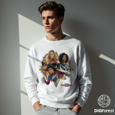 The Marvels Super Hero Trio Energy Glitch Poster T-Shirt | The Marvels Movie PNG | Carol Danvers Monica Rambeau Shirt | Avengers Team