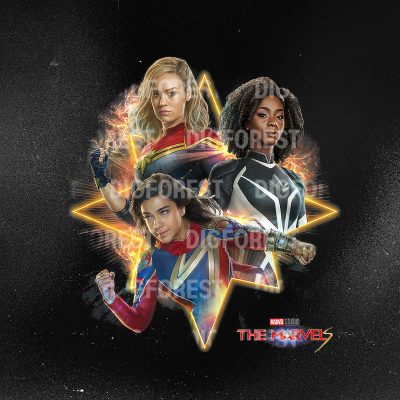 The Marvels Super Hero Trio Energy Glitch Poster T-Shirt | The Marvels Movie PNG | Carol Danvers Monica Rambeau Shirt | Avengers Team