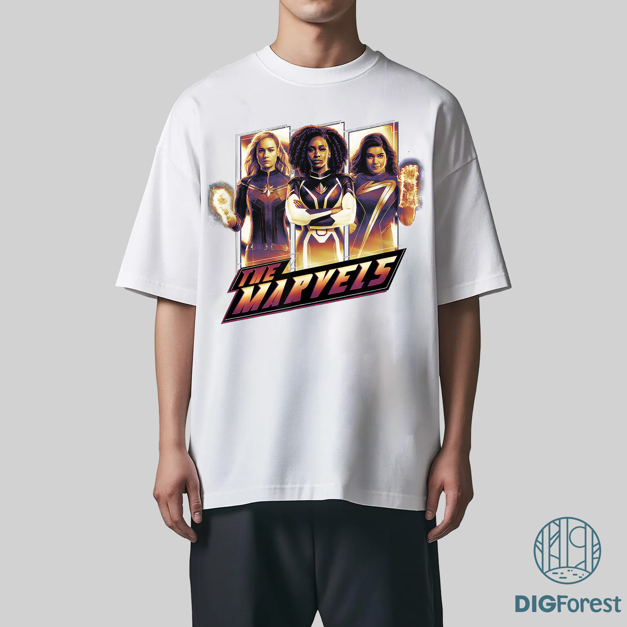 The Marvels Super Hero Trio Energy Gradient Poster T-Shirt | The Marvels Movie PNG | Carol Danvers Monica Rambeau Shirt | Avengers Team The Marvels Super Hero Trio Energy Gradient Poster T-Shirt | The Marvels Movie PNG | Carol Danvers Monica Rambeau Shirt | Avengers Team