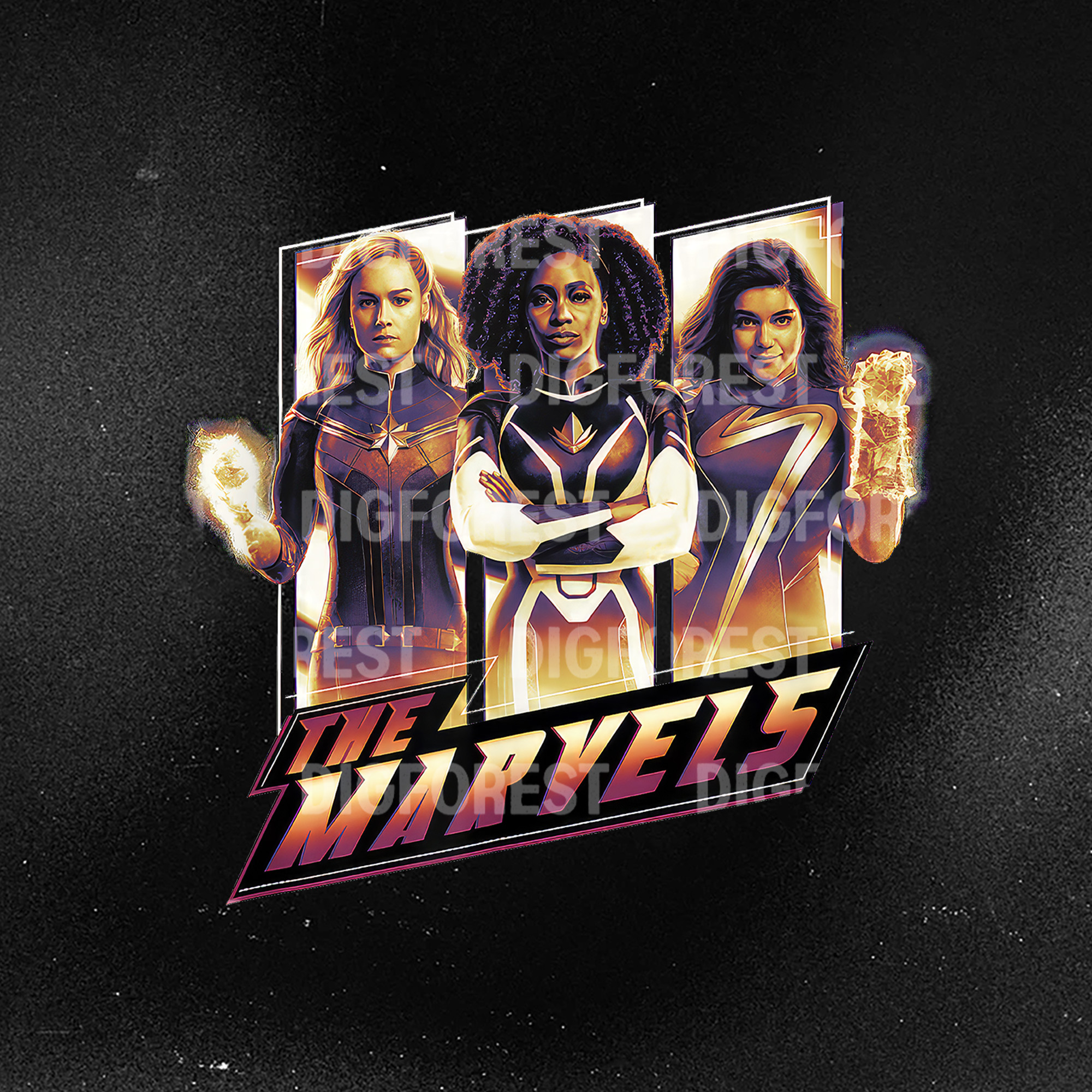 The Marvels Super Hero Trio Energy Gradient Poster T-Shirt | The Marvels Movie PNG | Carol Danvers Monica Rambeau Shirt | Avengers Team The Marvels Super Hero Trio Energy Gradient Poster T-Shirt | The Marvels Movie PNG | Carol Danvers Monica Rambeau Shirt | Avengers Team