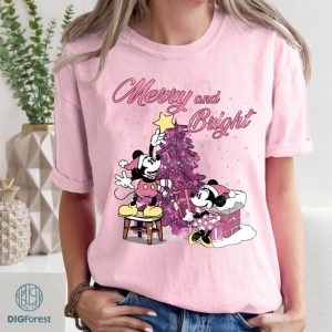Disney Mickey Minnie Pink Xmas Party Png, Mickey And Minnie Merry and Bright Shirt Hoodie Png, Vintage Magic Kingdom Pink Christmas Shirt, Digital Download
