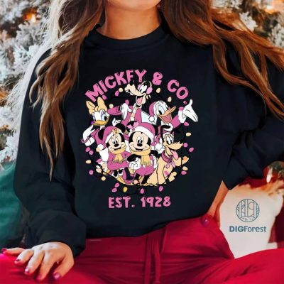 Disney Pink Christmas Sweatshirt | Mickey & Co Est. 1928 Png | Mickey Pink Christmas Shirt | Mickey and Friends Christmas Hoodie Sweatshirt | Digital Download