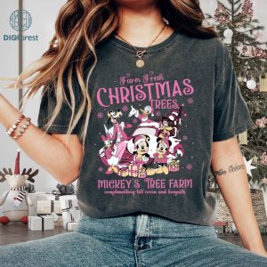 Disney Mickey'S Tree Farm Pink Xmas Png | Retro Mickey And Friends Farm Fresh Sweatshirt | Mickey Pink Christmas Png | Christmas Sweatshirt | Digital Download
