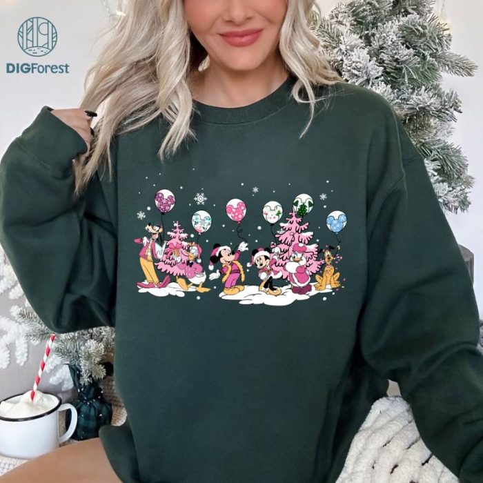 Disney Pink Christmas Png | Mickey Christmas Balloons Shirt | Mickey and Friends Christmas Png | Pink Christmas Trees Shirt | Digital Download
