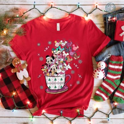 Pink Disney Mickey and Friends Tea Cup Balloons Png, Mickey and Friends Pink Christmas Shirt, Mickey Mouse Christmas Holiday Vacation Sweatshirt Hoodie
