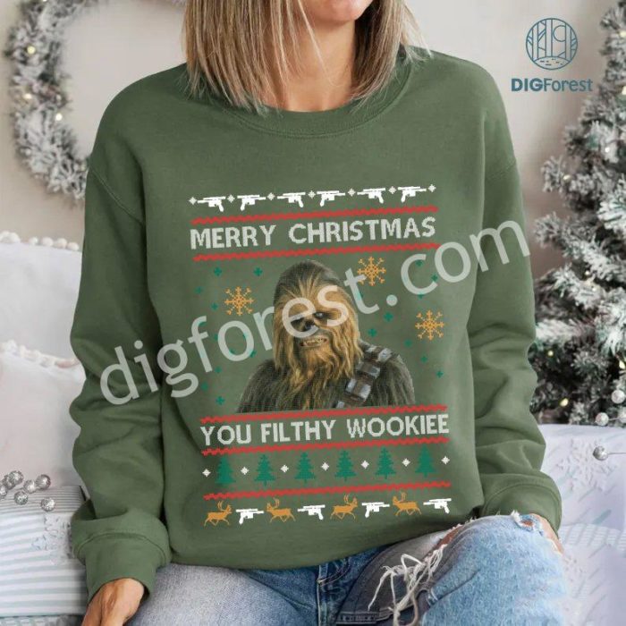 Chewbacca Christmas Shirt | Wookiee Christmas Ugly Sweater | Merry Christmas You Filthy Wookiee Sweatshirt | Christmas Movies Sweater