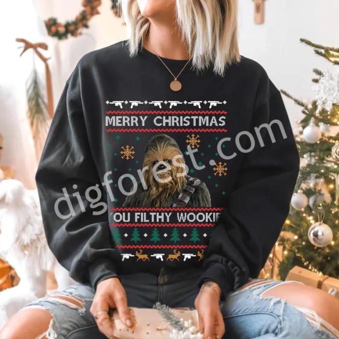 Chewbacca Christmas Shirt | Wookiee Christmas Ugly Sweater | Merry Christmas You Filthy Wookiee Sweatshirt | Christmas Movies Sweater