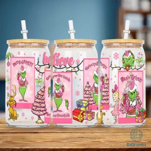 Merry Grinchmas 16oz Libbey Glass Can Wrap Design Digital | The Grinch Christmas 2023 PNG | Grinch Coffee Tumbler Wrap PNG