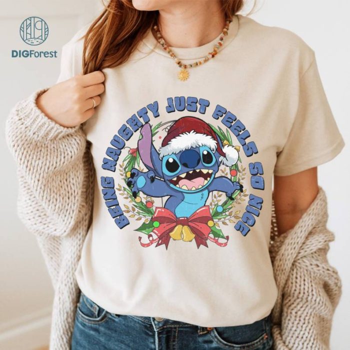Disney Stitch Christmas PNG, Stitch Christmas Shirt, Being Naughty Just Feel So Nice, Merry Christmas Shirt, Grinch Shirt, Merry Grinchmas