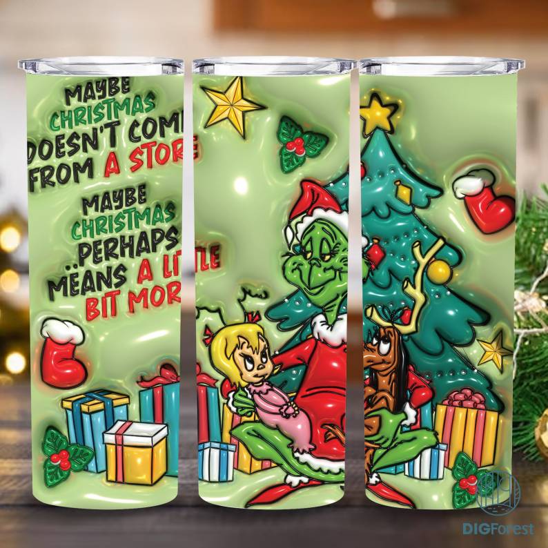 3D Inflated Christmas And Bougie 20oz Skinny Straight & Tapered Tumbler Design, Grinch Christmas Straight Tumbler Design, Instant Download Digforest.com