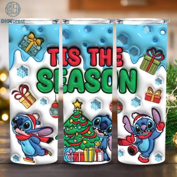 3D Inflated Star Coffee Stitch 20 Oz Skinny Tumbler Png, Disney Stitch Png, Merry Xmas Png, Christmas 20oz Tumbler Wrap Stitch Christmas Movies Png