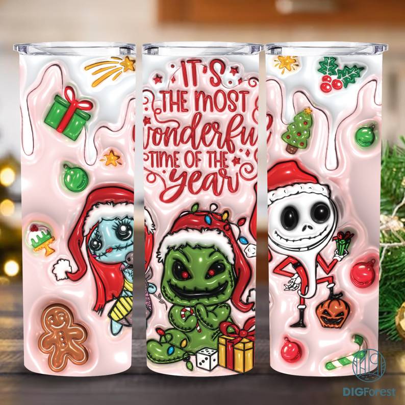 3D Inflated Nightmare Christmas Tumbler Wrap, Retro Merry Christmas Png, 3D Christmas Png, Christmas Ornament, Christmas Vibes, Digital File Digforest.com