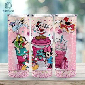 Disney Mickey And Friends Christmas Characters Friends 20oz Tumbler Wrap | Cute Mouse Friends Christmas | Magic Kingdom Png | Coffee Xmas Christmas PNG