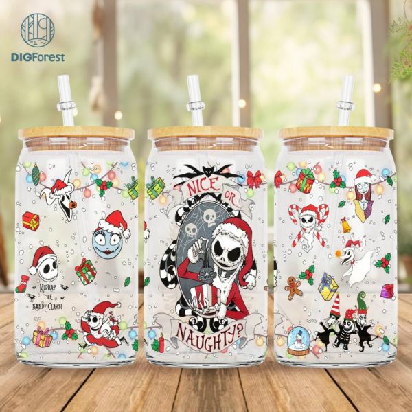 Nightmare Before Christmas 16oz Glass Wrap Disneyland Design | Xmas Friends Jack Horror 16oz Libbey Glass Can Wrap Png | Instant Download
