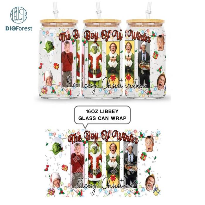 Home Alone Christmas 16oz Libbey Glass Can Wrap | Kevin Mccallister Holiday Gift Glass Can | Merry Grinchmas Png | Funny Christmas Movie Quotes