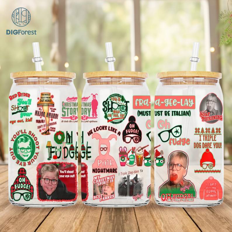 Home Alone Christmas 16oz Libbey Glass Can Wrap | Kevin Mccallister Holiday Gift Glass Can | Merry Grinchmas | Funny Christmas Movie Quotes Digforest.com