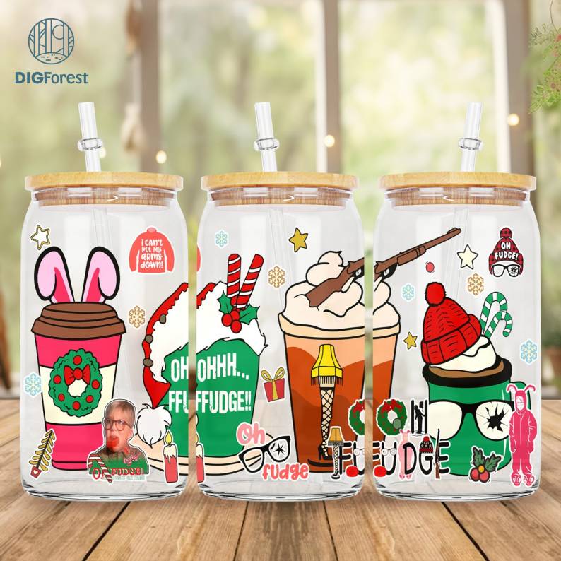 Home Alone Christmas 16 Oz Libbey Glass Can Wrap | Kevin Mccallister Holiday Gift Glass Can | Merry Grinchmas | Funny Christmas Movie Quotes Digforest.com