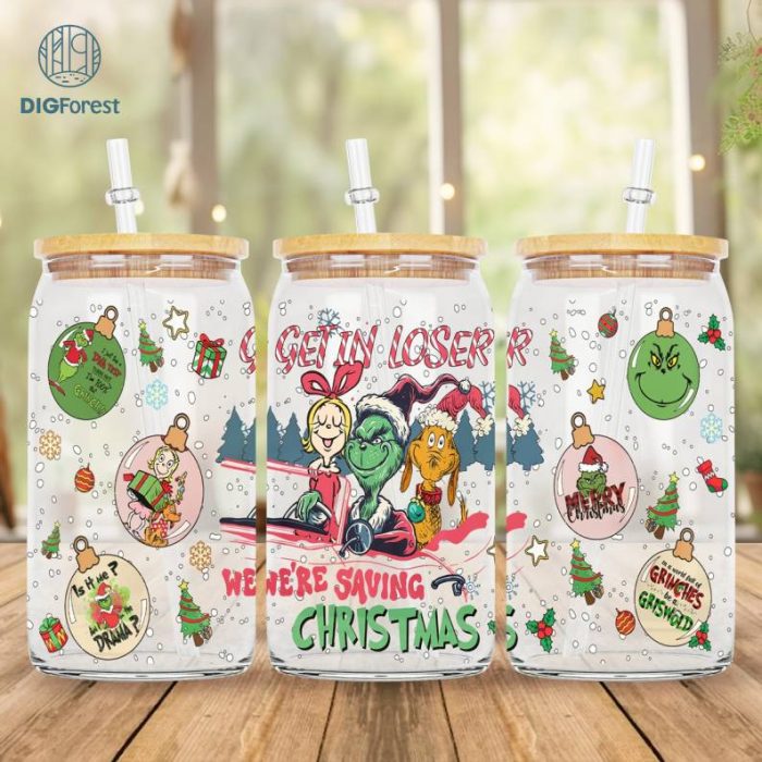 Merry Grinchmas 16oz Libbey Glass Can Wrap Design Digital PNG | The Grinch Christmas 2023 | Grinch Coffee Tumbler Wrap PNG Grinch Christmas