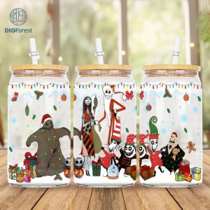 Horror Jack Christmas Glass Can Digital PNG | Xmas Nightmare Movie 16oz Libbey Glass Can Wrap Design Png | Xmas Friends Jack Horror png