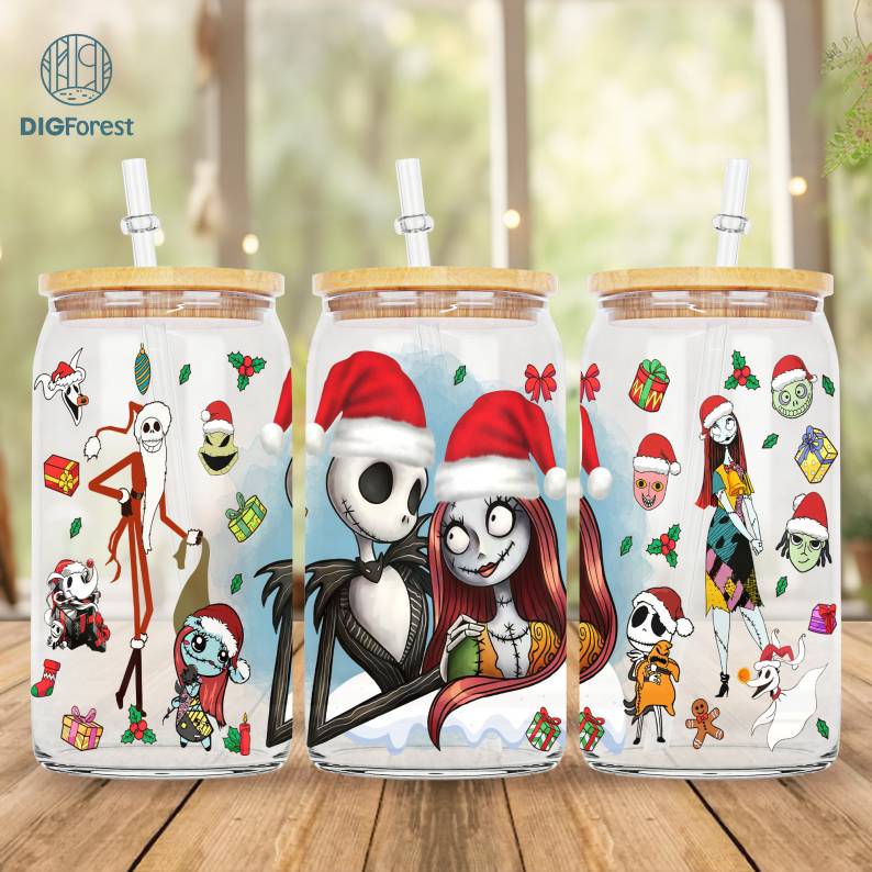 Xmas Friends Jack Horror 16oz Libbey Glass Can Wrap Png | Nightmare Before Christmas 16oz Glass Wrap Disneyland Design | Instant Download Digforest.com