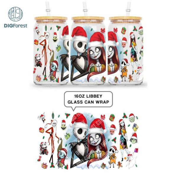 Xmas Friends Jack Horror 16oz Libbey Glass Can Wrap Png | Nightmare Before Christmas 16oz Glass Wrap Disneyland Design | Instant Download