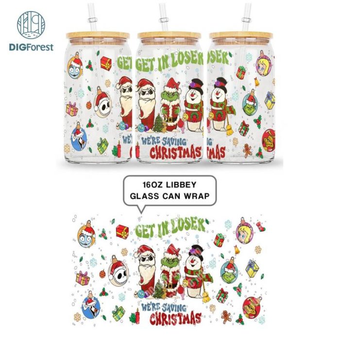 Merry Grinchmas 16oz Libbey Glass Can Wrap Design Digital PNG | The Grinch Christmas 2023 Png | Grinch Coffee Tumbler Wrap PNG Grinch Christmas